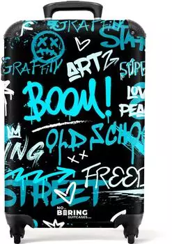 NoBoringSuitcases.com&reg; Hartschalen-Trolley Handgep&auml;ck Graffiti blau, 55x40x20cm