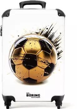 NoBoringSuitcases.com® Kinderkoffer Hartschale gold-schwarzer Fußball 55x40x20cm