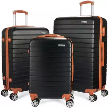 Brubaker Paris Hartschalen-Kofferset 3-tlg. schwarz/hellbraun, 4 Rollen, Zahlenschloss (M/L/XL)