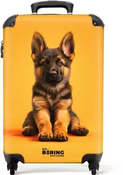 NoBoringSuitcases.com® Kinderkoffer mit 4 Rollen, Motiv Hirtenhund, orange, 55x40x20cm