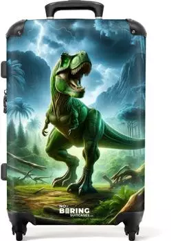 NoBoringSuitcases.com® Kinderkoffer Dinosaurier Dschungel, 67cm, 72L, 4 Rollen, TSA-Schloss