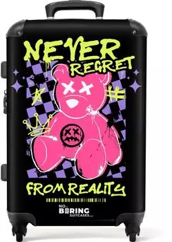 NoBoringSuitcases.com&reg; Hartschalen-Trolley "Never Regret" Teddyb&auml;r, 4 Rollen, 72L schwarz