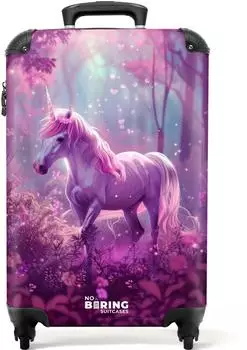NoBoringSuitcases.com® Kinderkoffer Einhorn magenta 55x35x20cm 36L, 4 Rollen, TSA-Schloss