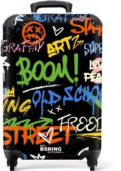 NoBoringSuitcases.com&reg; Hartschalen-Trolley Graffiti-Druck bunt, 55x35x20cm, 4 Rollen