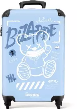 NoBoringSuitcases.com® Hartschalen-Handgepäckkoffer Graffiti Teddybär blau 55x35x20cm (36L)