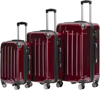 BEIBYE 4-Rollen-Trolley Set 55/65/76 cm wine red