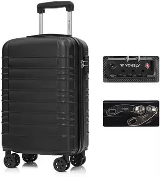 YONSLY Hartschalen-Trolley ABS, TSA-Schloss, YKK-Reißverschluss, 4 Rollen, schwarz