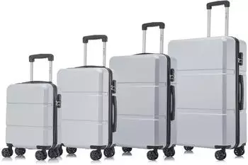 YONSLY Kofferset 4-tlg. Hartschale, 4x360° Rollen, Zahlenschloss, silber (S/M/L/XL)
