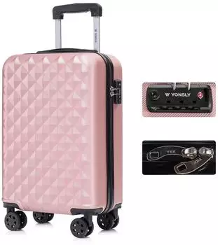 YONSLY Hartschalen-Trolley ABS 4 Rollen TSA-Schloss roségold 55cm