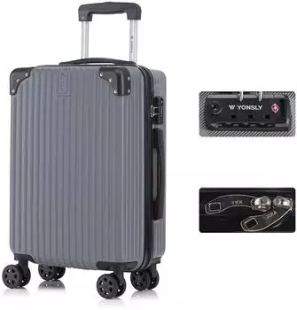 YONSLY Hartschalen-Trolley 4 Rollen TSA-Schloss, grau