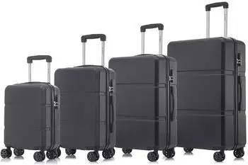 YONSLY Hartschalen-Kofferset 4-tlg. S/M/L/XL, 360°-Rollen, Zahlenschloss, schwarz