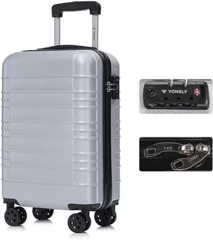 YONSLY Hartschalen-Trolley ABS, TSA-Schloss, 4 Rollen, silber