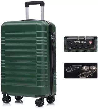 YONSLY Hartschalen-Trolley dunkelgrün, TSA-Schloss, 4 Rollen (L)