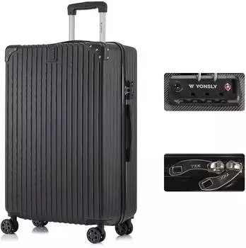 YONSLY Premium Reisekoffer Hartschale, TSA-Schloss, YKK-Reißverschluss, 4 Rollen, schwarz (XL)