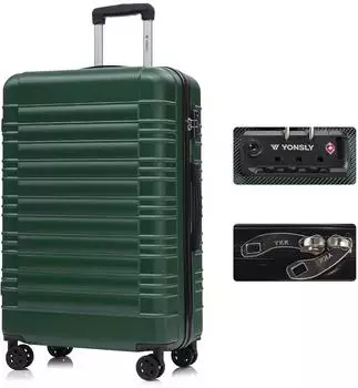 YONSLY Hartschalen-Trolley dunkelgrün, TSA-Schloss, 4 Rollen, XL (76cm)