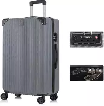 YONSLY Hartschalen-Trolley XL mit TSA-Schloss, YKK-Rei&szlig;verschluss, 4 Rollen, grau