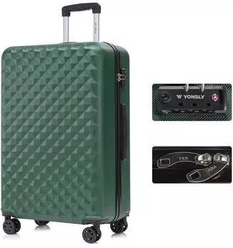 YONSLY Hartschalen-Trolley ABS 4 Rollen TSA-Schloss dunkelgr&uuml;n (XL)