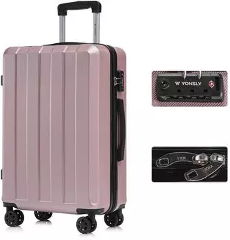 YONSLY Hartschalen-Trolley 66cm rosegold, TSA-Schloss, 4 Rollen
