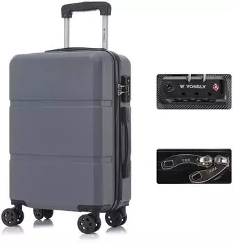 YONSLY Hartschalen-Trolley ABS/Aluminium, TSA-Schloss, 4 Rollen, grau