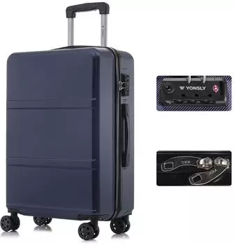 YONSLY Hartschalen-Trolley ABS dunkelblau, TSA-Schloss, 4 Rollen