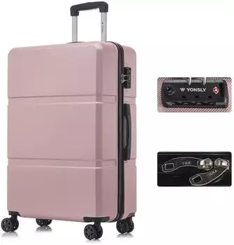 YONSLY Hartschalen-Trolley XL, ABS/Aluminium, 4 Rollen, TSA-Schloss, ros&eacute;gold