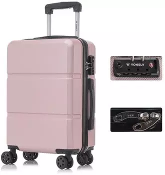 YONSLY Hartschalen-Trolley ABS/Aluminium, 4 Rollen, TSA-Schloss, roségold (M)