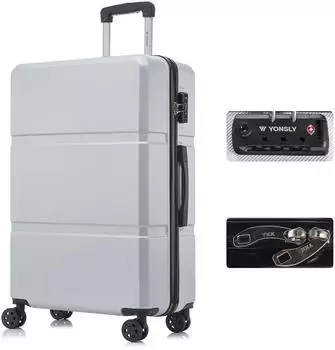 YONSLY Hartschalen-Trolley XL, ABS/Aluminium, silber, TSA-Schloss, YKK-Rei&szlig;verschluss