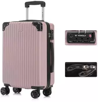 YONSLY Hartschalen-Trolley 4 Rollen TSA-Schloss YKK-Reißverschluss, roségold