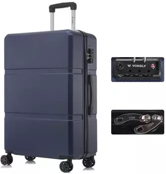 YONSLY Hartschalen-Trolley dunkelblau, TSA-Schloss, YKK-Reißverschluss, 4 Rollen (XL)