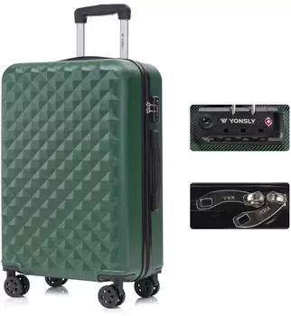 YONSLY Hartschalen-Trolley ABS, 4 Rollen, TSA-Schloss, dunkelgrün (L)