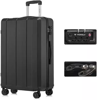 YONSLY Hartschalen-Trolley 4 Rollen TSA-Schloss YKK-Reißverschluss, schwarz (XL)