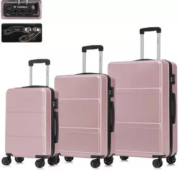 YONSLY Hartschalen-Trolley-Set M-L-XL, roségold, TSA-Schloss, 4 Rollen
