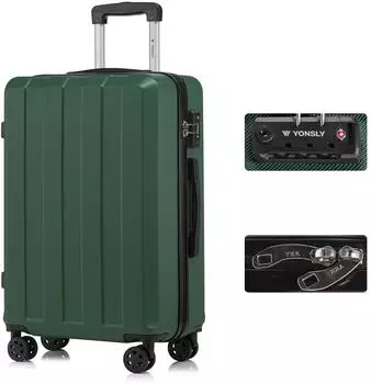 YONSLY Hartschalen-Trolley 4 Rollen TSA-Schloss YKK-Reißverschluss, dunkelgrün (L)