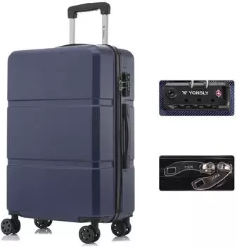 YONSLY Hartschalen-Trolley ABS/Aluminium, TSA-Schloss, 4 Rollen, dunkelblau (L)