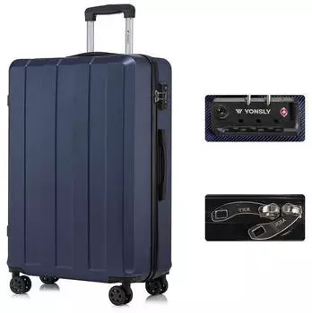 YONSLY Hartschalen-Trolley dunkelblau, 4 Rollen, TSA-Schloss, YKK-Reißverschluss (XL)