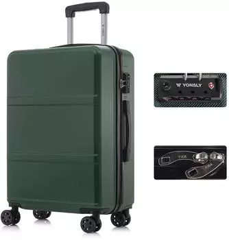 YONSLY Hartschalen-Trolley ABS, TSA-Schloss, 4 Rollen, dunkelgrün