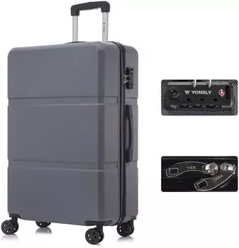 YONSLY Hartschalen-Trolley ABS/Aluminium, TSA-Schloss, 4 Rollen, grau (XL)