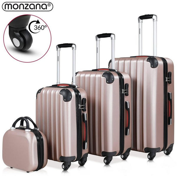 Monzana Baseline 4-Rollen-Trolley Set 50/60/70 cm & Beauty Case rosé
