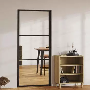 vidaXL Innentür ESG Glas und Aluminium 93x201,5 cm Schwarz (151200)