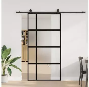 vidaXL Schiebet&uuml;r mit Beschlag Schwarz 102,5x205 cm Hartglas 3375980
