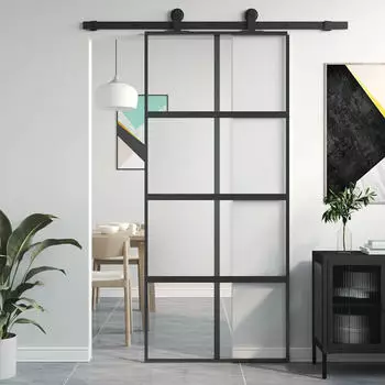vidaXL Schiebet&uuml;r Schwarz 90x205 cm Hartglas und Aluminium 155223