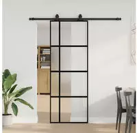 vidaXL Schiebet&uuml;r mit Beschlag Schwarz 76x205 cm Hartglas
