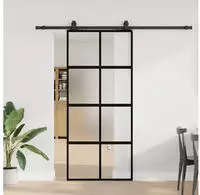 vidaXL Schiebet&uuml;r mit Beschlag Schwarz 90x205 cm Hartglas