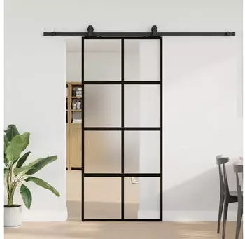 vidaXL Schiebet&uuml;r mit Beschlag Schwarz 90x205 cm Hartglas 3375973