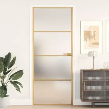 vidaXL Innent&uuml;r Schlank Golden 83x201,5 cm Hartglas und Aluminium 155137