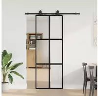 vidaXL Schiebet&uuml;r mit Beschlag Schwarz 76x205 cm Hartglas