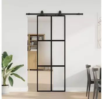 vidaXL Schiebet&uuml;r mit Beschlag Schwarz 76x205 cm Hartglas 3375915