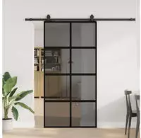 vidaXL Schiebet&uuml;r mit Beschlag Schwarz 102,5x205 cm Hartglas