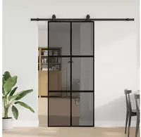 vidaXL Schiebet&uuml;r mit Beschlag Schwarz 90x205 cm Hartglas