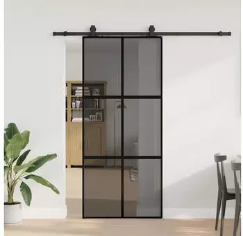 vidaXL Schiebet&uuml;r mit Beschlag Schwarz 90x205 cm Hartglas 3375887